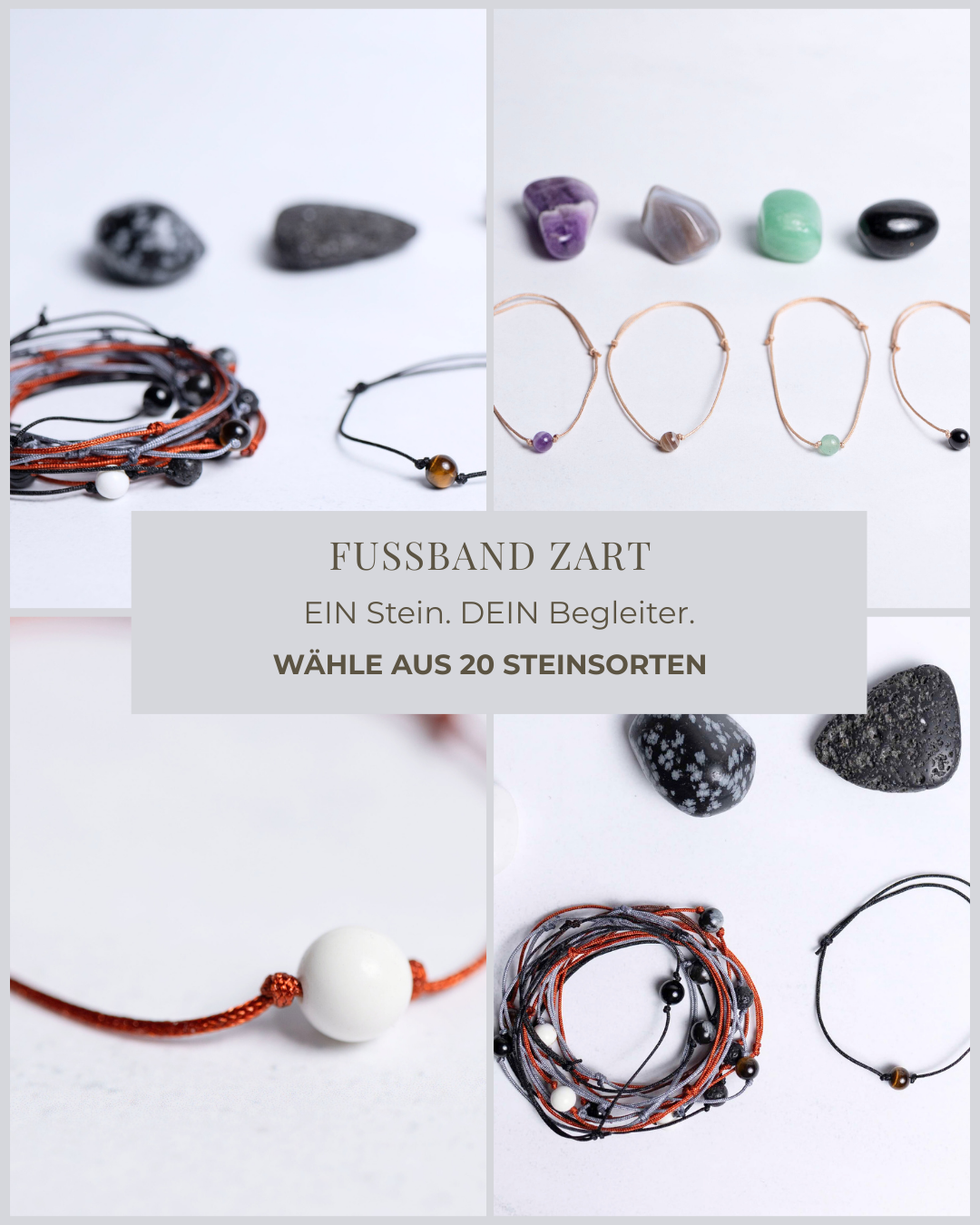 Fußband mit 1× 6 mm Edelsteinperle auf Nylonband – wähle deine Steinsorte & Bandfarbe. Handgefertigt bei Moonlight Edelsteine.