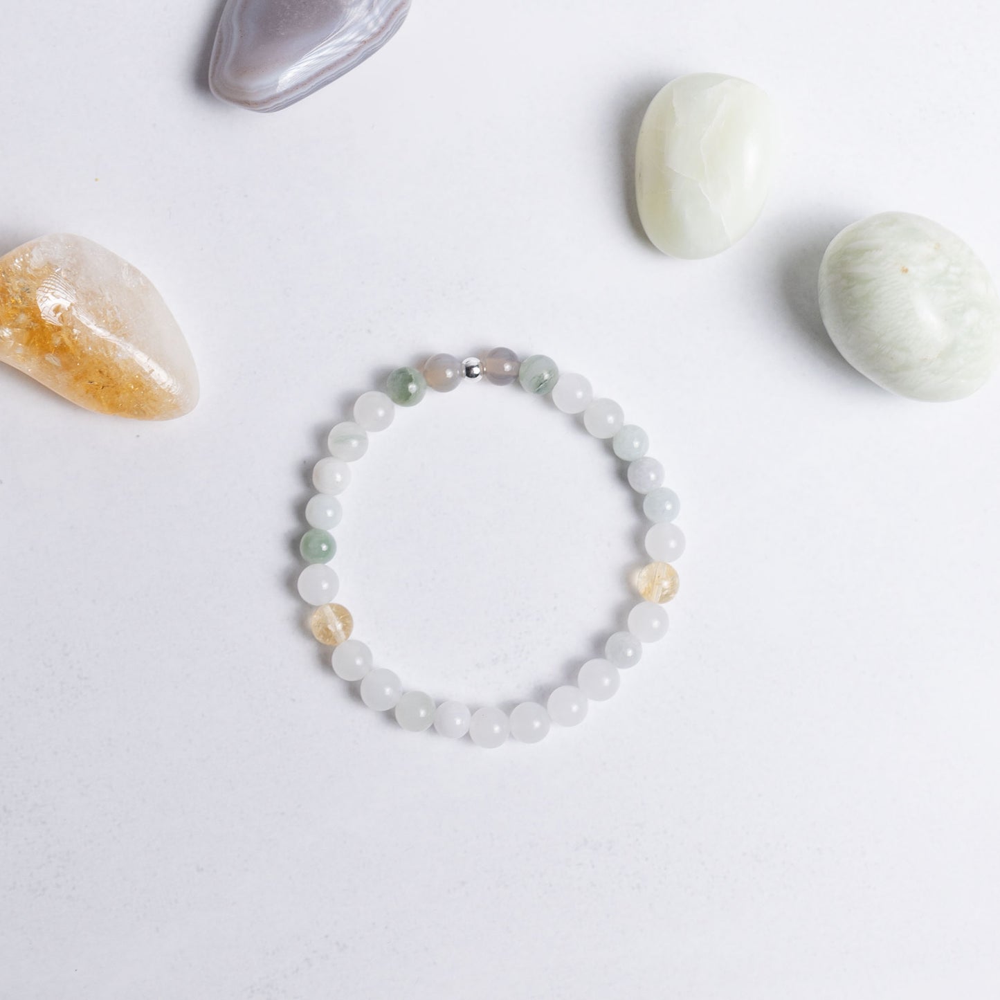 Surf die Welle Armband mit 6mm Perlen aus Achat, Jade und Citrin – handgefertigt für Mut, Gelassenheit und Strahlen im Alltag