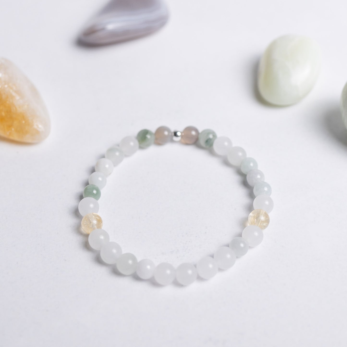 Surf die Welle Armband mit 6mm Perlen aus Achat, Jade und Citrin – handgefertigt für Mut, Gelassenheit und Strahlen im Alltag