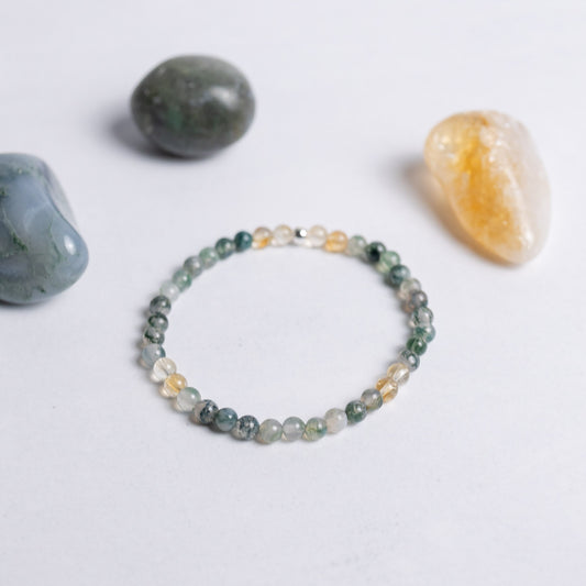Armband mit 4 mm Perlen aus Citrin & Moosachat – Lass Los Kollektion. Unterstützt beim Befreien & Strahlen. Handgefertigt.