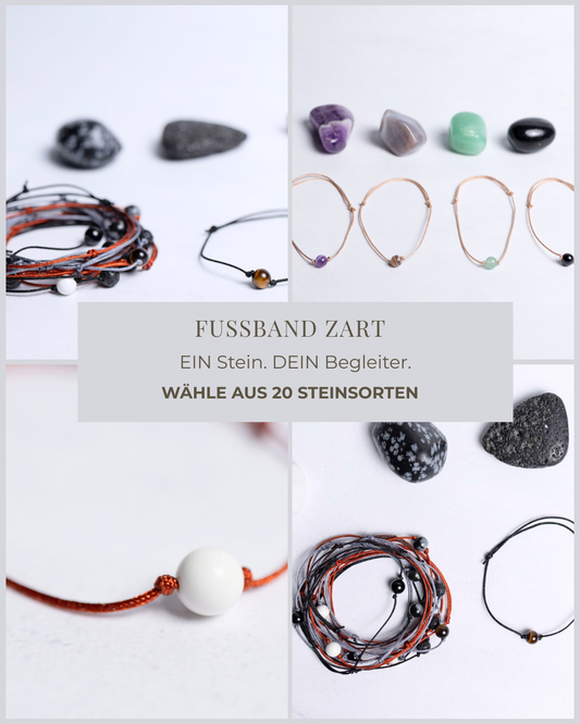 Fußband mit 1× 6 mm Edelsteinperle auf Nylonband – wähle deine Steinsorte & Bandfarbe. Handgefertigt bei Moonlight Edelsteine.