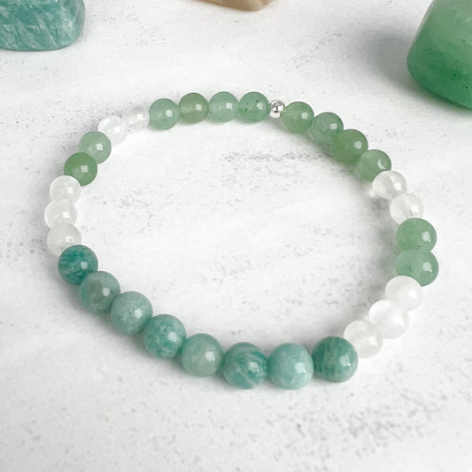 Human Design Armband Manifestierender Generator – handgefertigt mit 6 mm Edelsteinperlen aus Aventurin, Mondstein & Amazonit, energetischer Schmuck für Freude & Lebenskraft