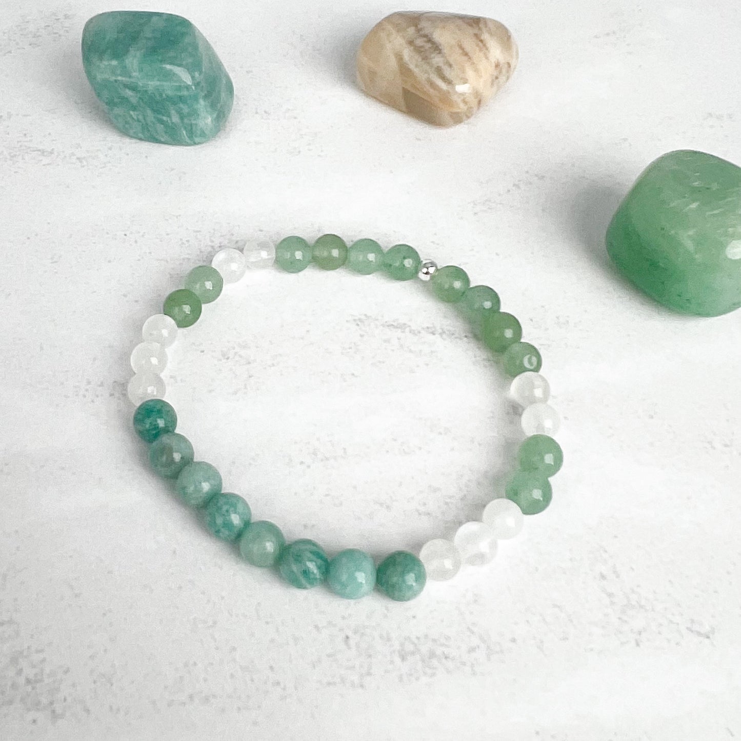 Human Design Armband Manifestierender Generator – handgefertigt mit 6 mm Edelsteinperlen aus Aventurin, Mondstein & Amazonit, energetischer Schmuck für Freude & Lebenskraft