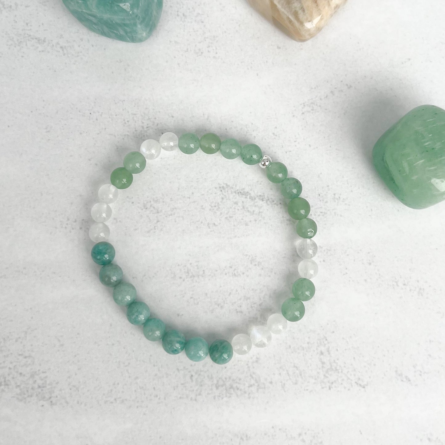 Human Design Armband Manifestierender Generator – handgefertigt mit 6 mm Edelsteinperlen aus Aventurin, Mondstein & Amazonit, energetischer Schmuck für Freude & Lebenskraft