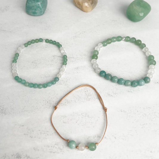 Human Design Armband Manifestierender Generator – handgefertigt mit Edelsteinperlen aus Aventurin, Mondstein & Amazonit, energetischer Schmuck für Freude & Lebenskraft