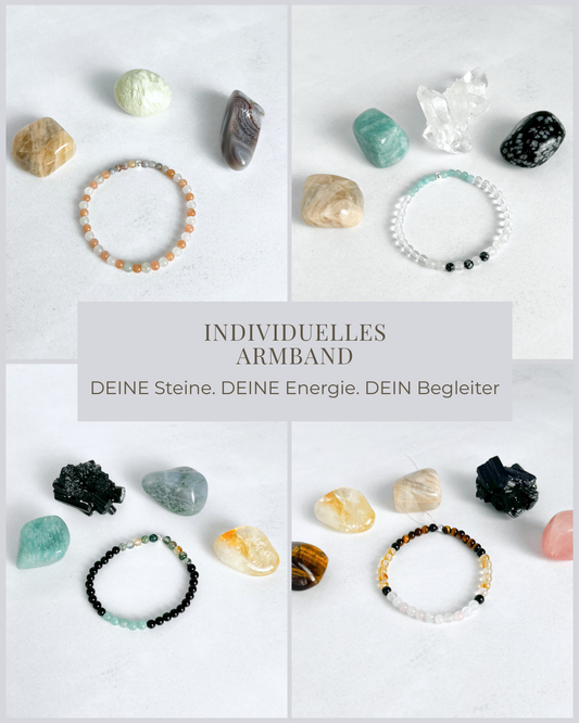Individuelles Armband mit 4 mm Edelsteinperlen – handgefertigt, energetisch abgestimmt und persönlich für dich gefertigt. Ein einzigartiger Begleiter von Moonlight Edelsteine.