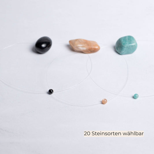 Kette mit 6mm Edelstein-Perle nach Wahl – transparentes Nylonband – handgefertigter Schmuck von Moonlight Edelsteine