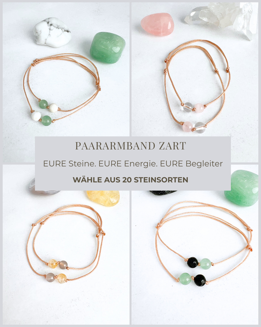Paararmband 2er-Set – handgefertigte Nylon-Armbänder mit je einer Edelstein-Perle. Symbol für Liebe, Zusammenhalt und Verbundenheit – Moonlight Edelsteine.