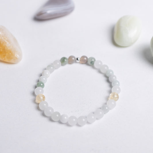 Surf die Welle Armband mit 6mm Perlen aus Achat, Jade und Citrin – handgefertigt für Mut, Gelassenheit und Strahlen im Alltag