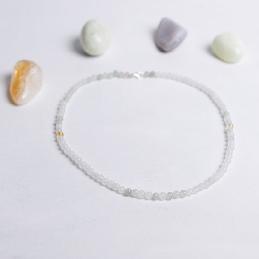 Surf die Welle Kette mit 4mm Perlen aus Achat, Jade und Citrin – feiner Edelsteinschmuck für Balance, Vertrauen und Lebensfreude