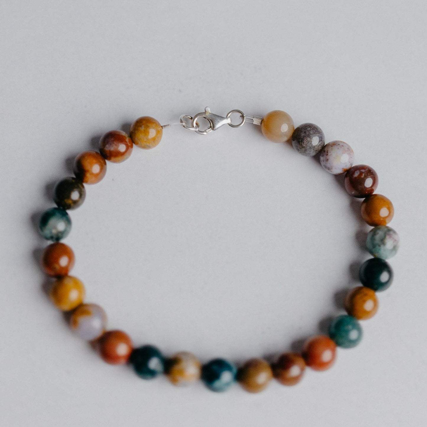 Toskana-Armband Limited Edition – handgefertigtes Edelsteinarmband aus 100% Ocean Jaspis. Einzigartiger Schmuck von Moonlight Edelsteine.